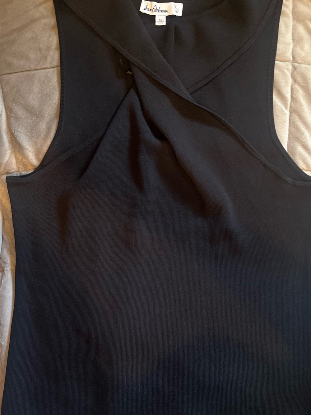 Sam Edelman Shirt Black Tank Top Ribbed Criss Cross